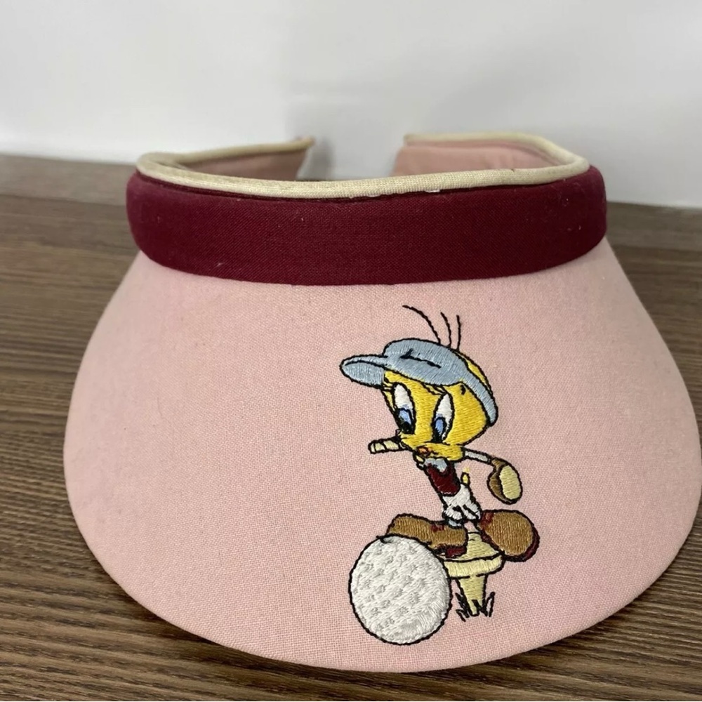 Vintage 1997 Looney Tunes Tweety Bird Embroidered Golf Visor Hat Pink NWT